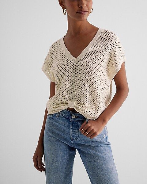 Crochet V-Neck Knot Front Sweater | Express