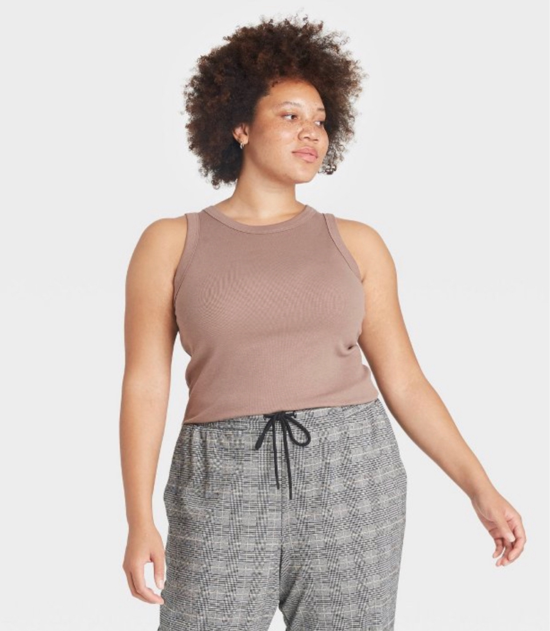 my fav stretchy high neck tank! long enough to fit over the belly :) 