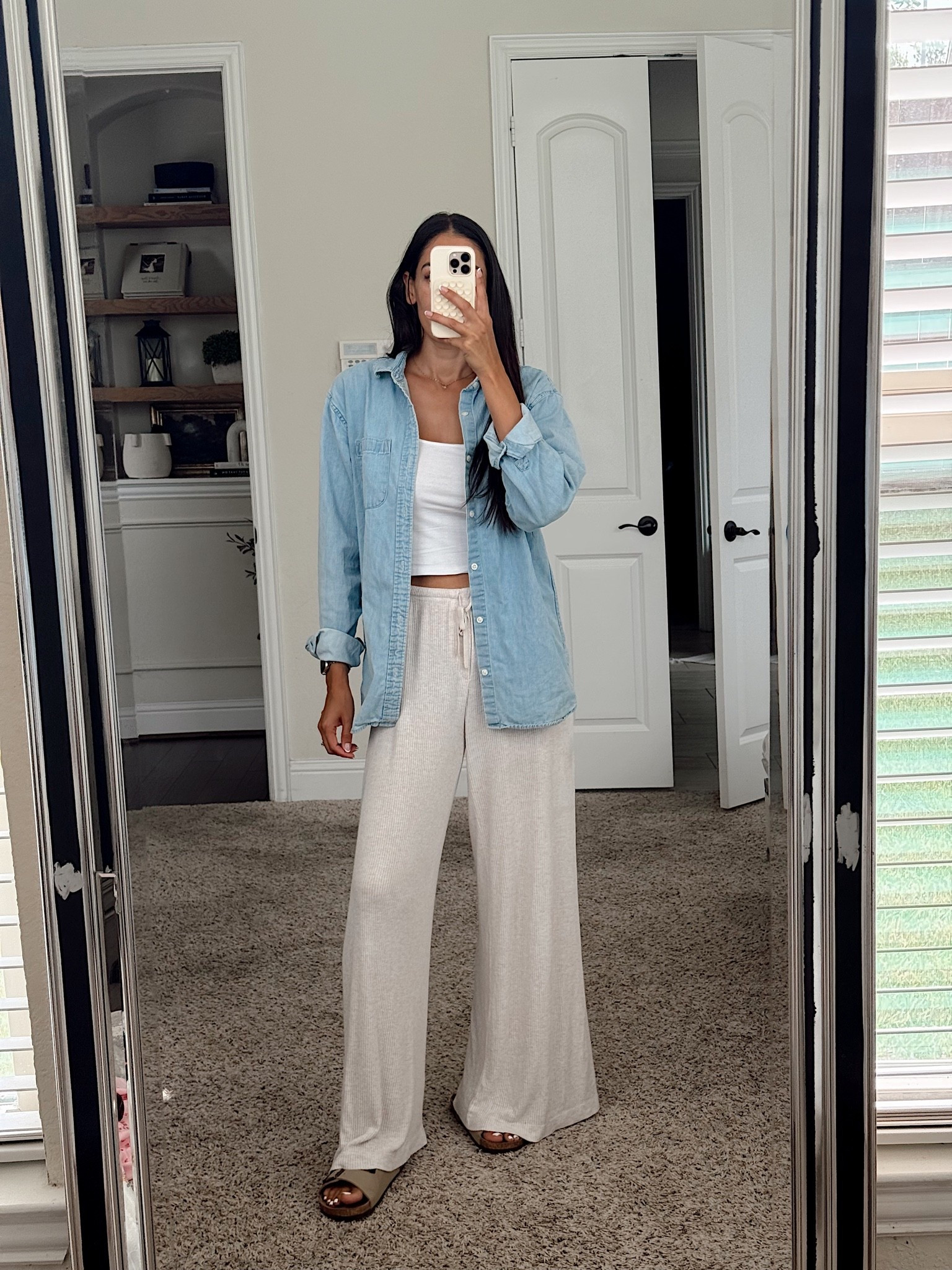 Small tank and bottoms
Medium tall denim top