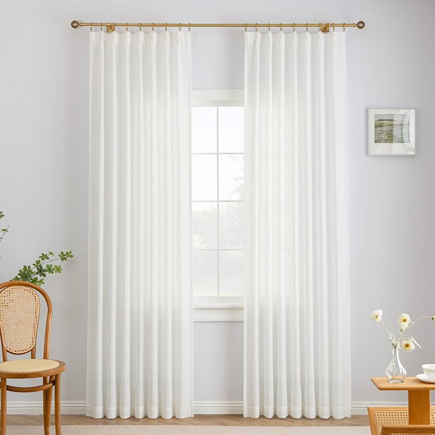 Liz Pinch Pleated Linen Curtains 90 Inches Long, Light Filtering Curtains for Living Room, Farmho... | Amazon (US)