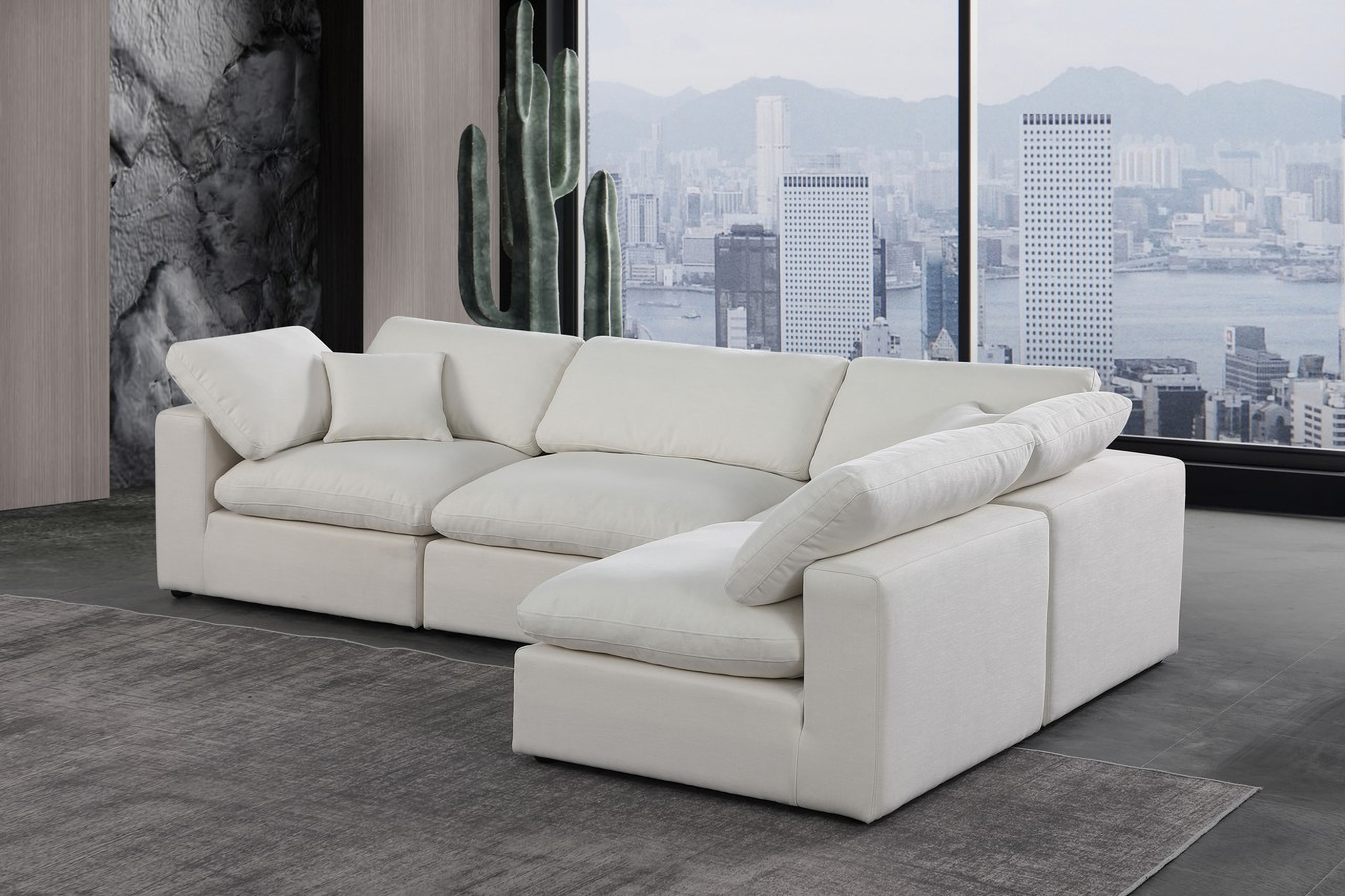 Comfy Linen Textured Fabric 4 Piece Modular Sectional In Cream | 1stopbedrooms