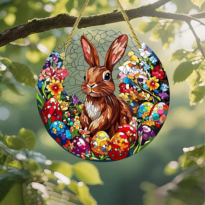 Acrílico colorido Suncatcher, coelhinho da Páscoa com ovos coloridos 18 cm, decoração de pare... | Amazon (BR)