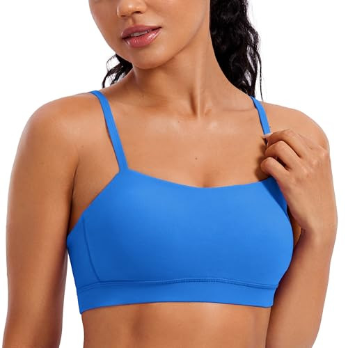 CRZ YOGA Butterluxe Womens Adjustable Spaghetti Thin Strap Sports Bra - Padded Wireless Square Neck Workout Yoga Clothes Sparkle Blue XX-Small | Amazon (US)
