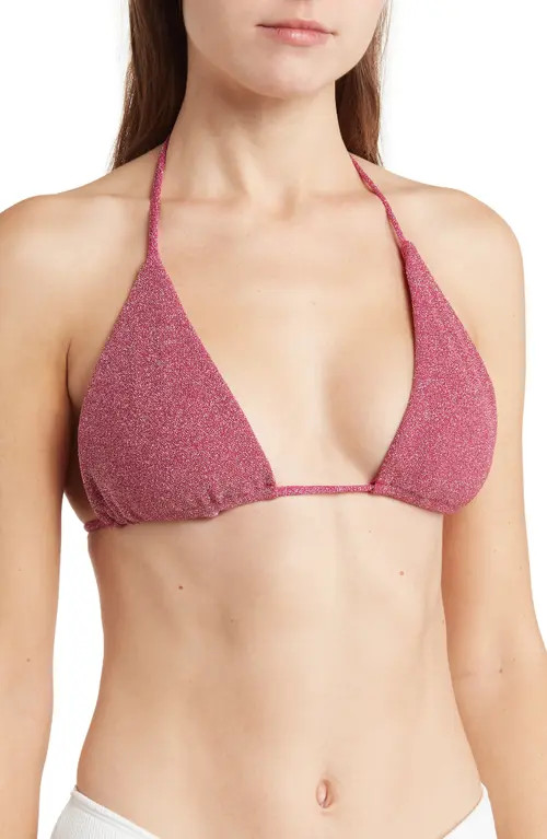 Good American Sparkle Tiny Ties Triangle Bikini Top in Hawiian Pink at Nordstrom, Size 2 | Nordstrom