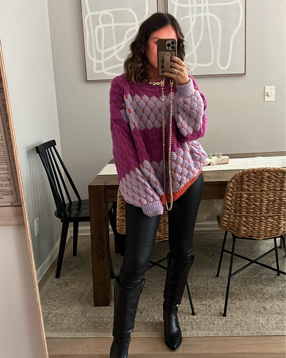 Fun fall outfit inspo! Fave faux leather look coated denim in size 26 regular length go up a size if inbtwn! Code KRIS for 15% phone case The Caep!
Sweater is a small shop, linked in my IG stories w discount!

#LTKfindsunder100 #LTKfindsunder50 #LTKsalealert