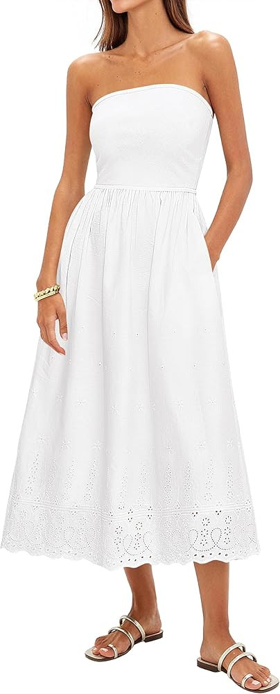 PRETTYGARDEN Womens Summer Dresses 2026 Sexy Sleeveless Tube Top Long Dress Eyelet Cotton Maxi Be... | Amazon (US)