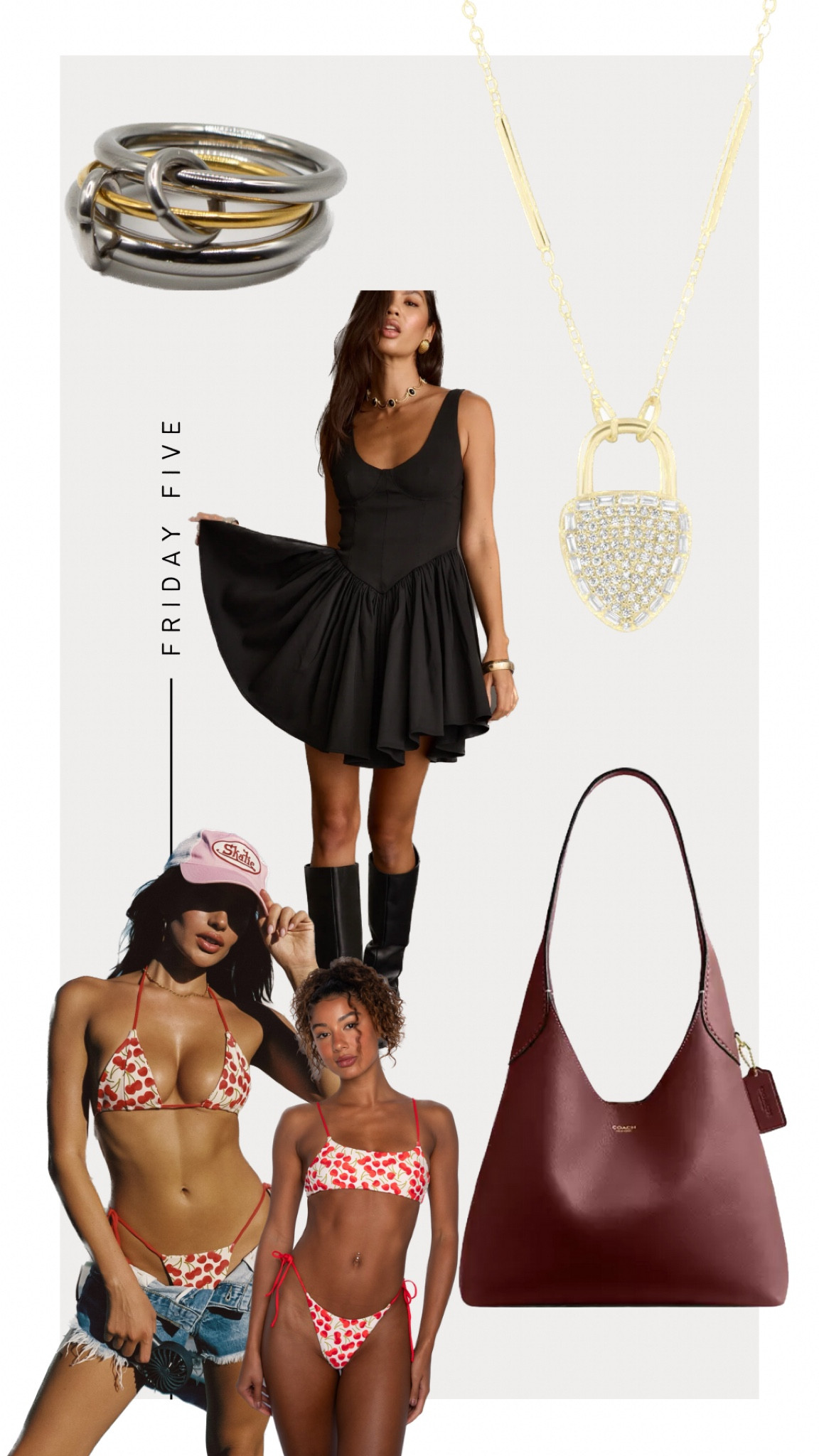 Friday Five: Shop My Wishlist 
1. Skatie Bikini - Cola Print 
2. Electric Picks Love Lockdown Necklace - Code: WildOne20
3. Coach Brooklyn Bag 28
4. Alco Inferno Ring 
5. 12th Tribe Drop Waist Mini Dress

#LTKSwim #LTKStyleTip #LTKItBag