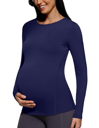 POSHDIVAH Women's Maternity Long Sleeve T Shirts Scoop Neck Pregnancy Tee Top Mama Clothes - Navy, X-Small | Amazon (US)