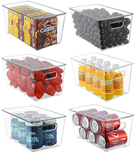 Refrigerator Organizer Bins with Lids, ESARORA 6 PACK Large Stackable Clear Fridge Bins with Handles | Amazon (US)