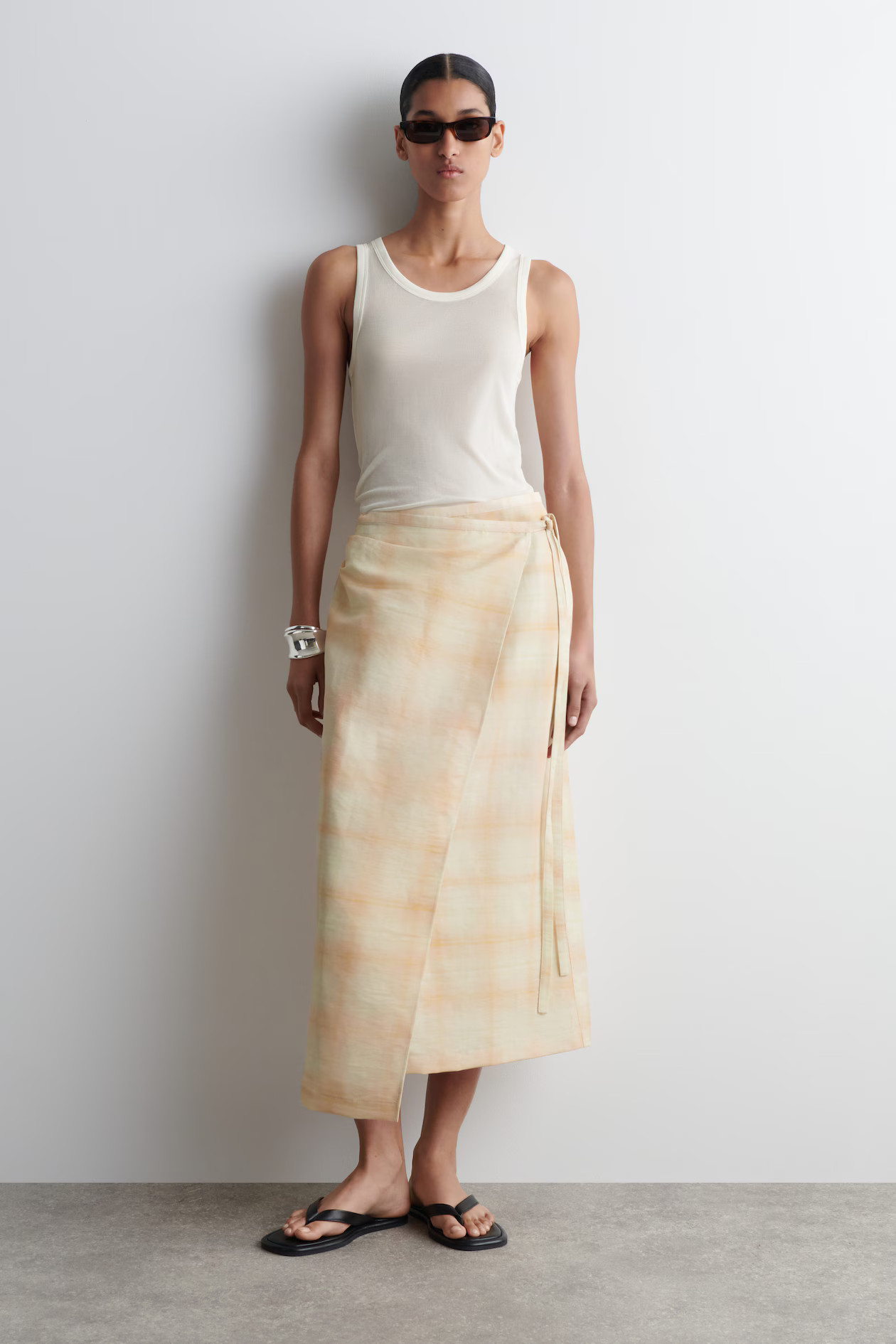 CHECKED MIDI WRAP SKIRT - APRICOT / CHECKED | COS | COS UK