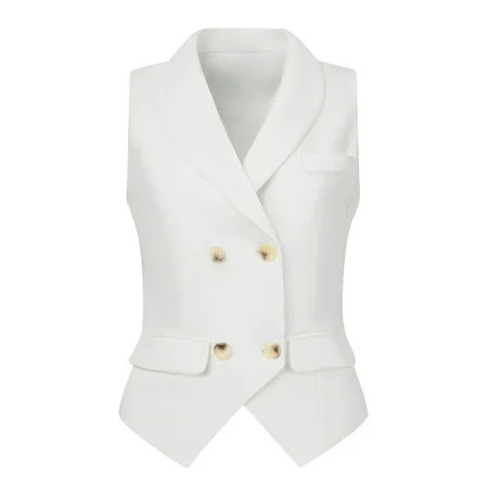Unique Bargains Women s Elegant Waistcoat Double Breasted Shawl Lapel Suit Vest M White | Walmart (US)