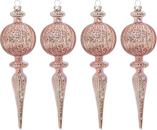 KI Store Finial Mercury Glass Christmas Ornaments Pink 4pcs 8-Inch Large Hanging Christmas Tree D... | Amazon (US)