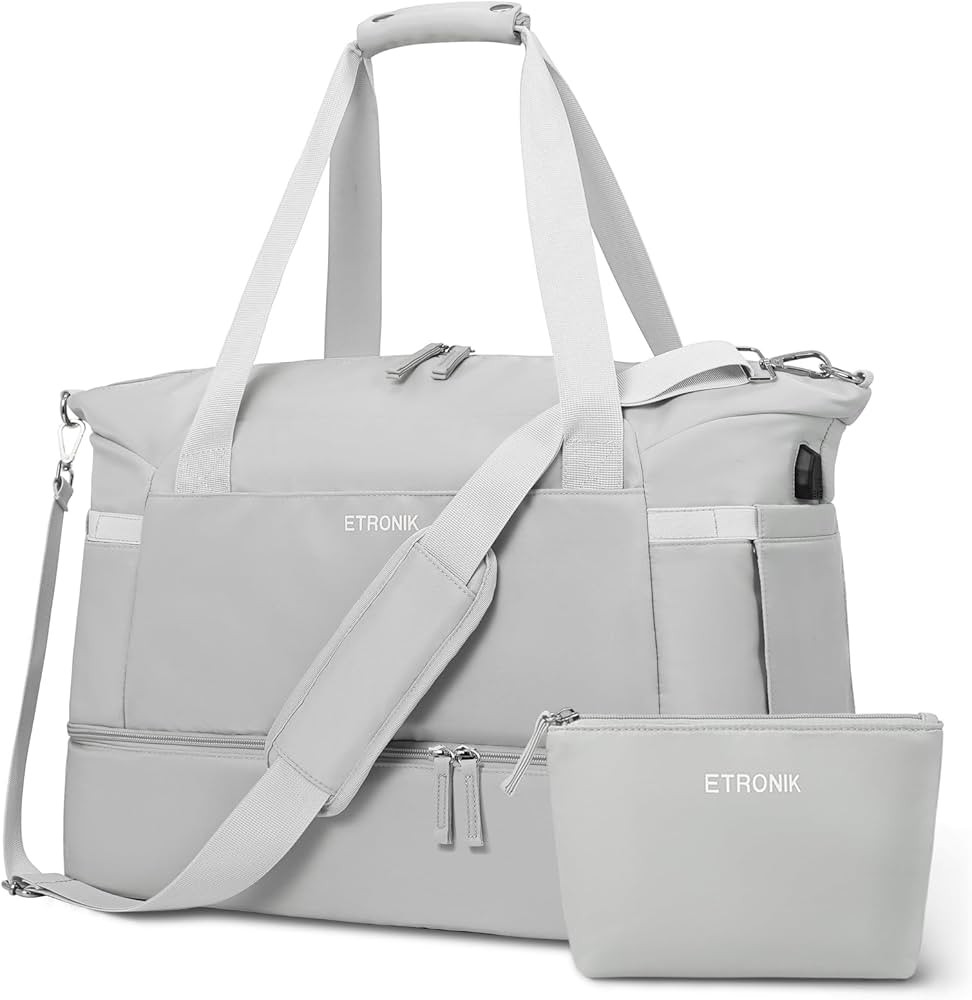ETRONIK Gym Bag for Women, Travel Duffel Bag with USB Charging Port, Weekender Overnight Bag with... | Amazon (US)