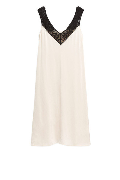 Lace-Detail Satin Dress – Off White/Black – Women – ARKET GB | Arket UK