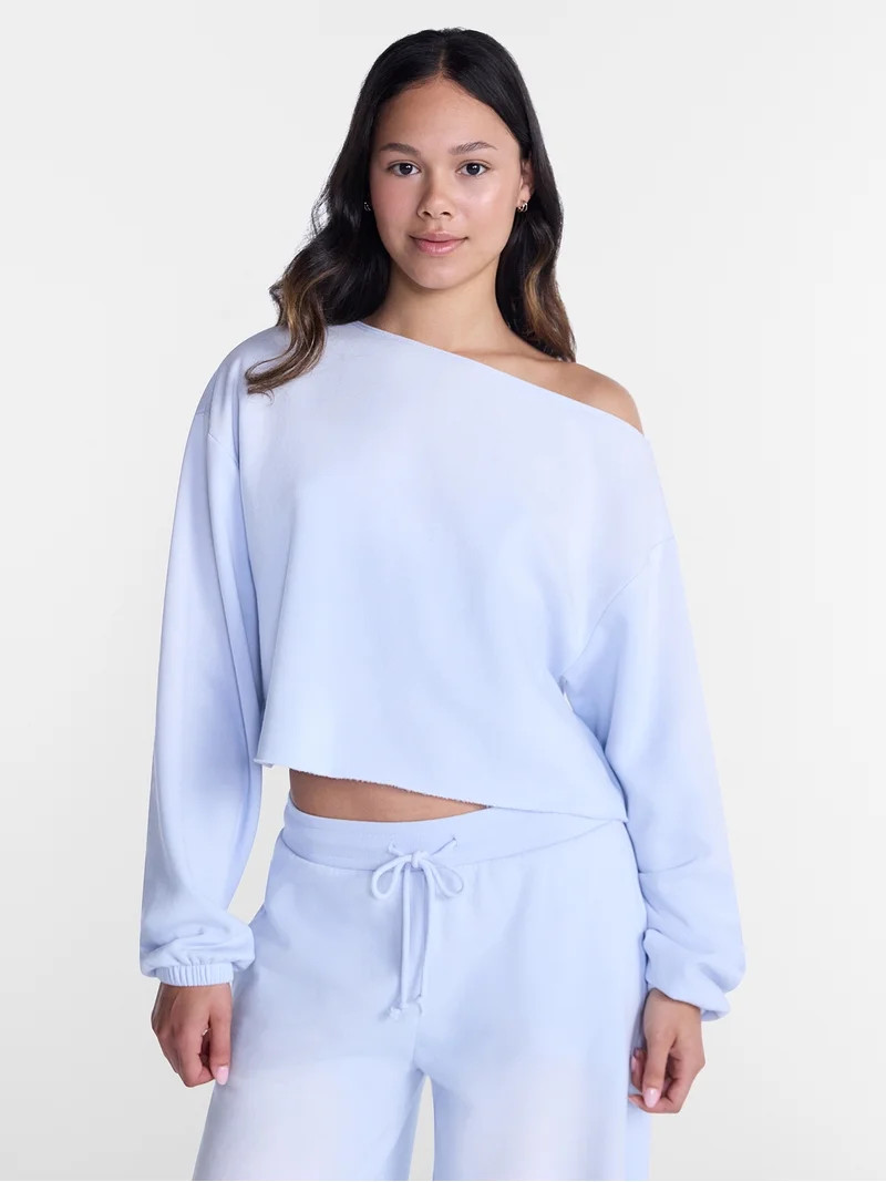 No Boundaries Mineral Wash Off the Shoulder Sweatshirt, Women's XXS-XXL | Walmart (US)