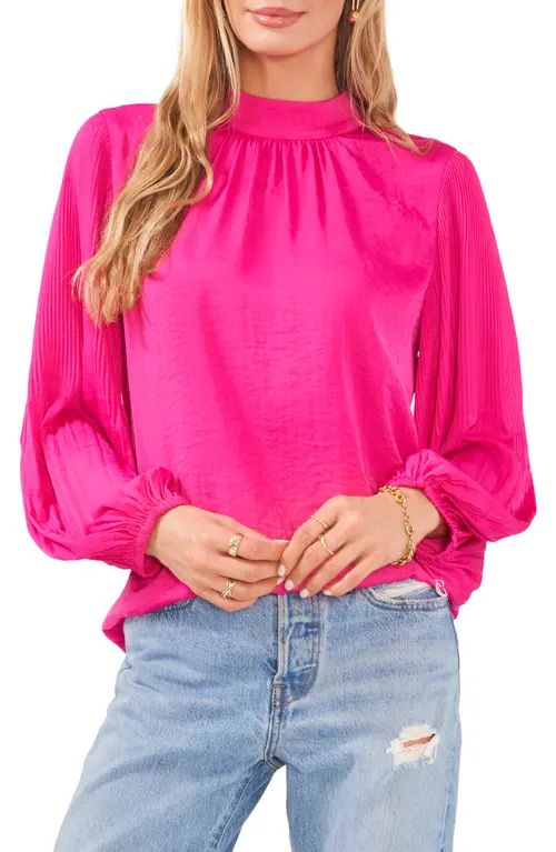 Vince Camuto Pleated Long Sleeve Mock Neck Blouse in Pomegrante Pink at Nordstrom, Size X-Large | Nordstrom