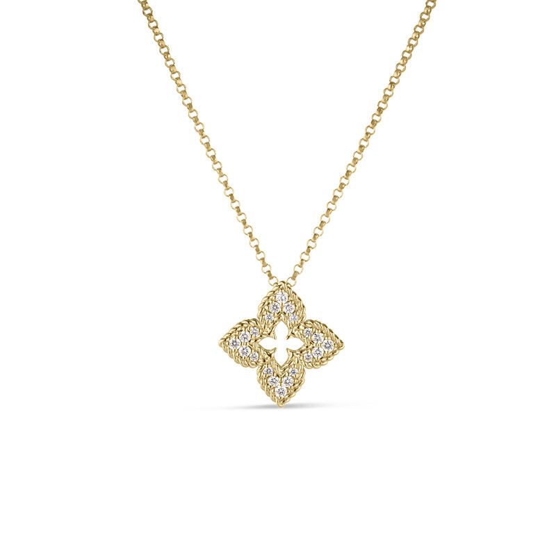 Roberto Coin 18K Yellow Gold Ventian Princess Pave Diamond Small Flower Necklace,YG|8883383AYCHX|Roberto Coin | Ben Bridge Jeweler