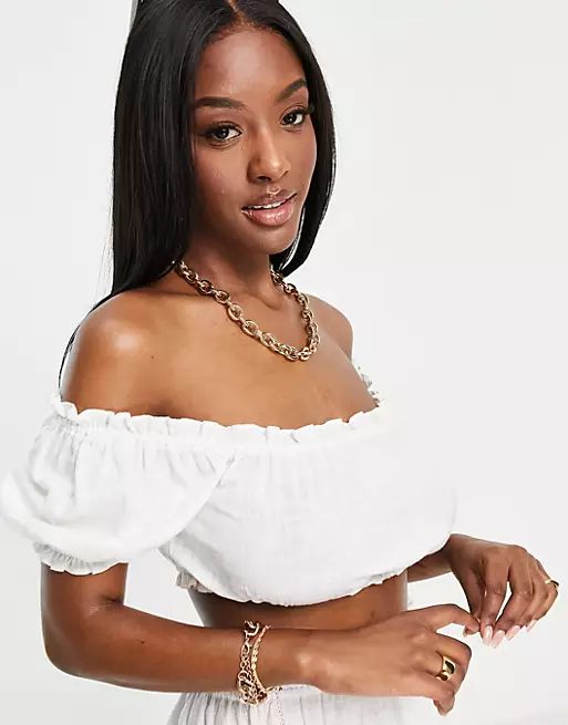 ASOS DESIGN Fuller Bust puff sleeve milkmaid crop top in white | ASOS | ASOS (Global)