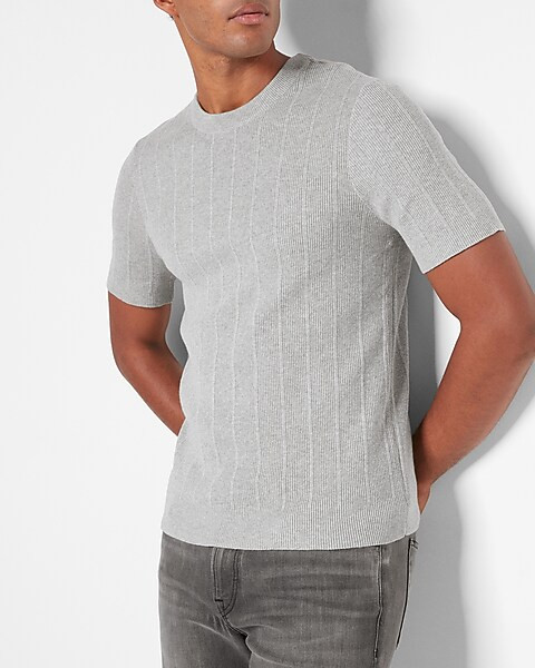 Vertical Striped Crew Neck Short Sleeve Sweater | Express