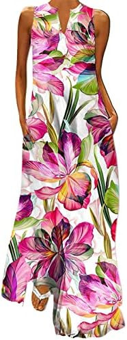 UIFLQXX Vestidos de verão femininos casuais em V Plus vestido sem mangas tamanho diário estampa... | Amazon (BR)