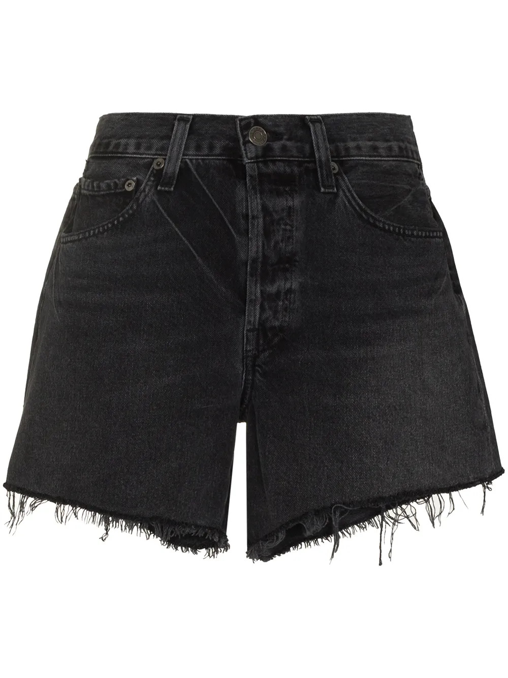 AGOLDE Parker Frayed Denim Shorts | Black | FARFETCH UK | Farfetch Global