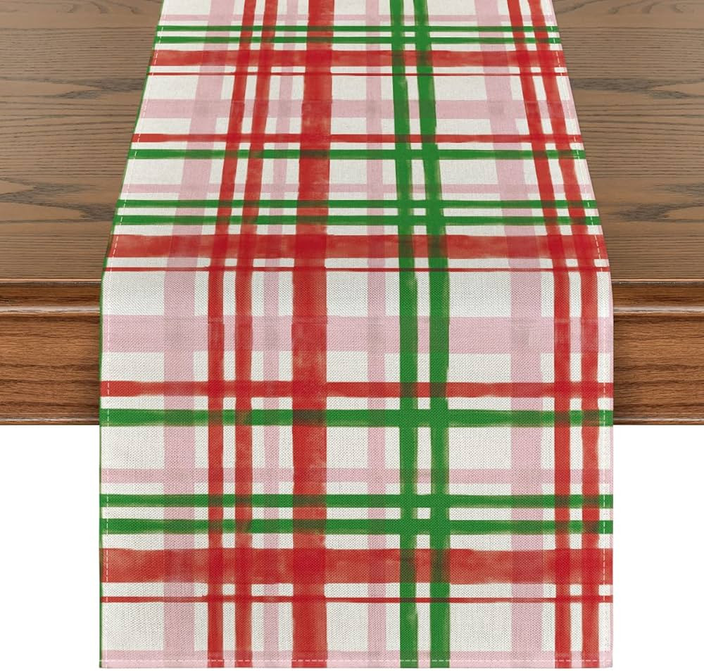 Artoid Mode Red Green Buffalo Plaid Table Runner, Seasonal Fall Christmas Kitchen Dining Table De... | Amazon (US)