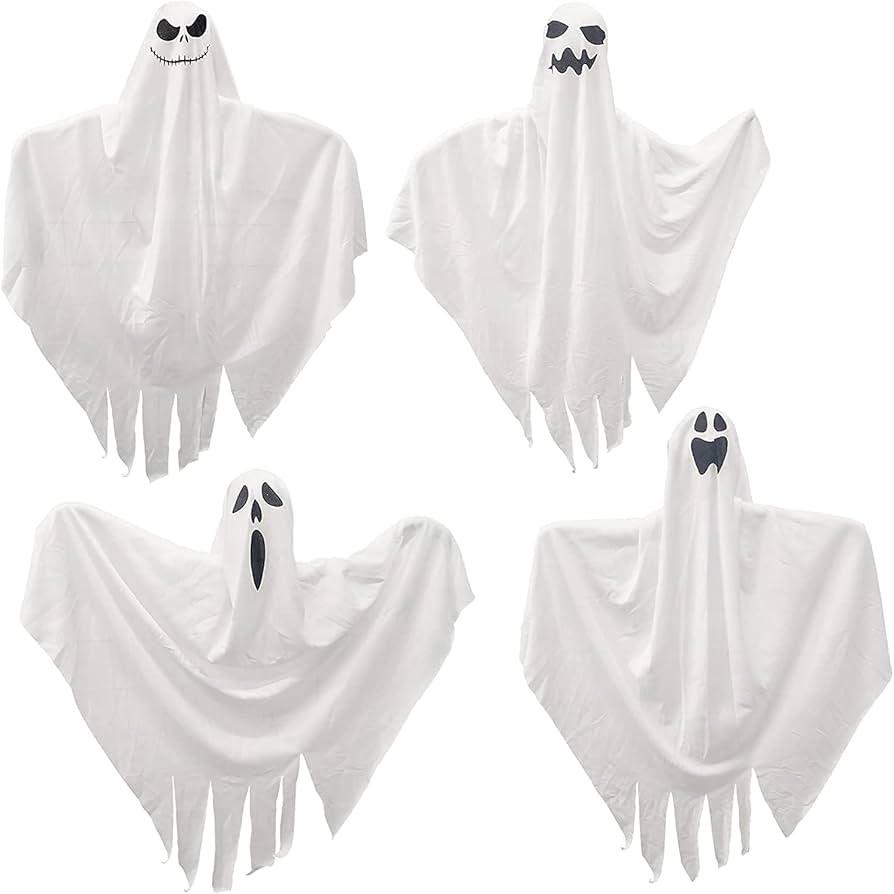 4 Pack Halloween Hanging Ghosts for Halloween Party Decoration, Flying Ghost for Front Yard Patio... | Amazon (UK)