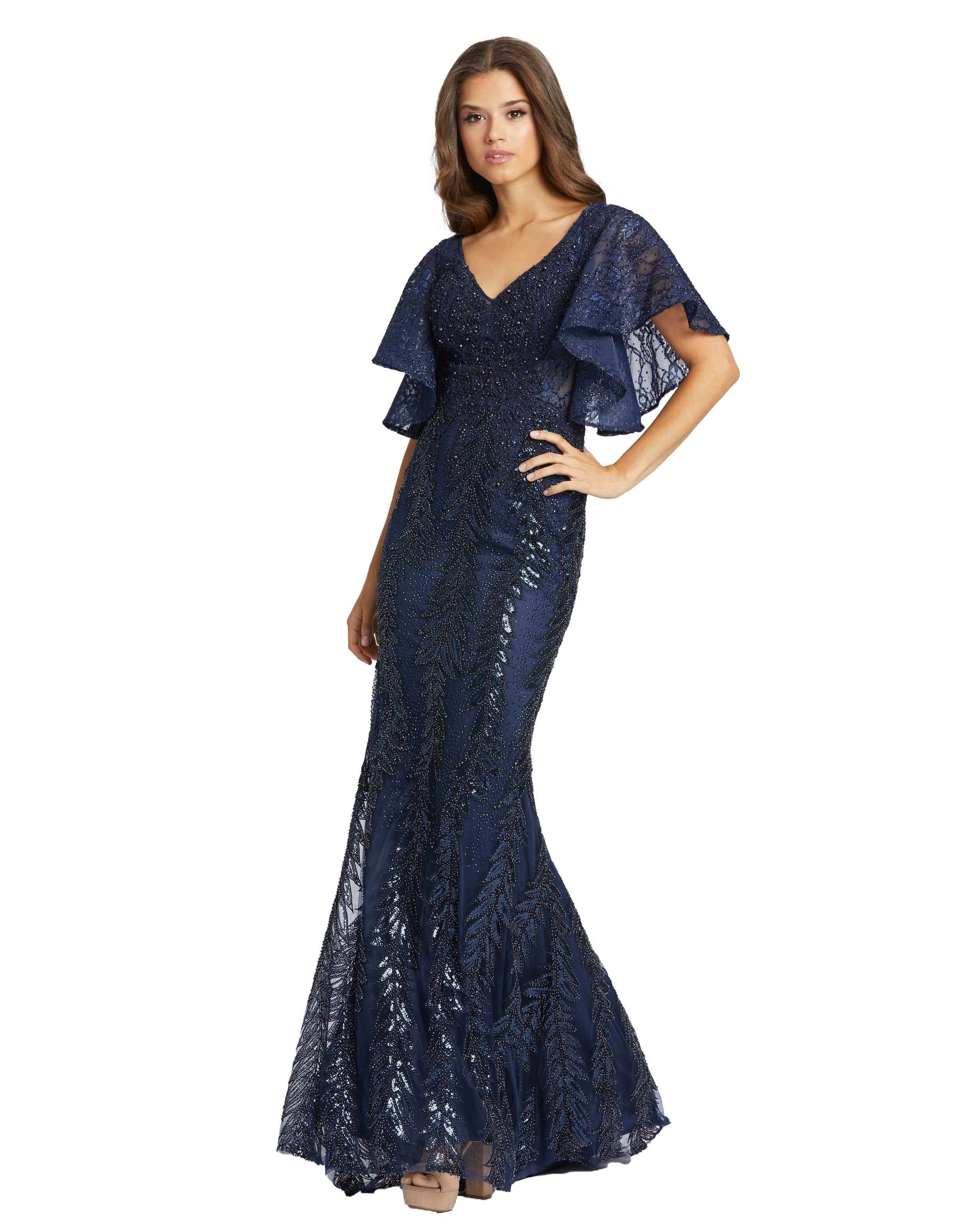 Lace Flutter Sleeve Trumpet Gown | Mac Duggal