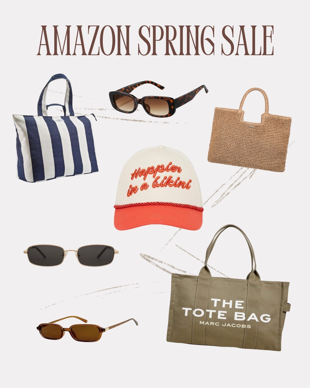 Get ready for sunny days with these Amazon Spring Sale must-haves, perfect for your next beach trip or casual weekend outing. From statement sunglasses and trendy hats to chic tote bags, these stylish accessories are all under budget and LTK-approved. Shop spring break essentials like the “Happier in a Bikini” trucker hat, woven and striped carry-alls, and influencer-favorite Marc Jacobs tote—all perfect for warm-weather styling.

#LTKTravel #LTKSeasonal #LTKFindsUnder100