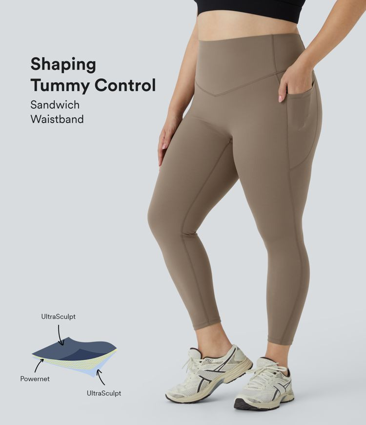 Women’s SoCinched High Waisted Tummy Control Side Pocket Shaping Training Plus Size Leggings - ... | HALARA