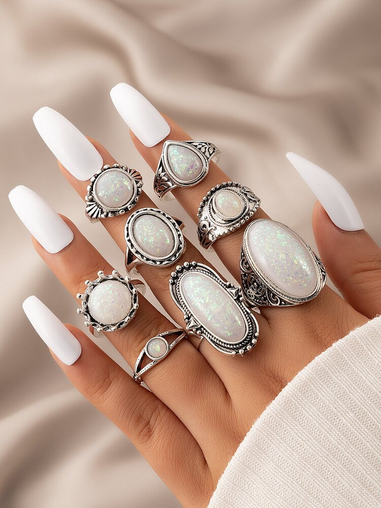 8pcs Oval & Round Decor Ring | SHEIN