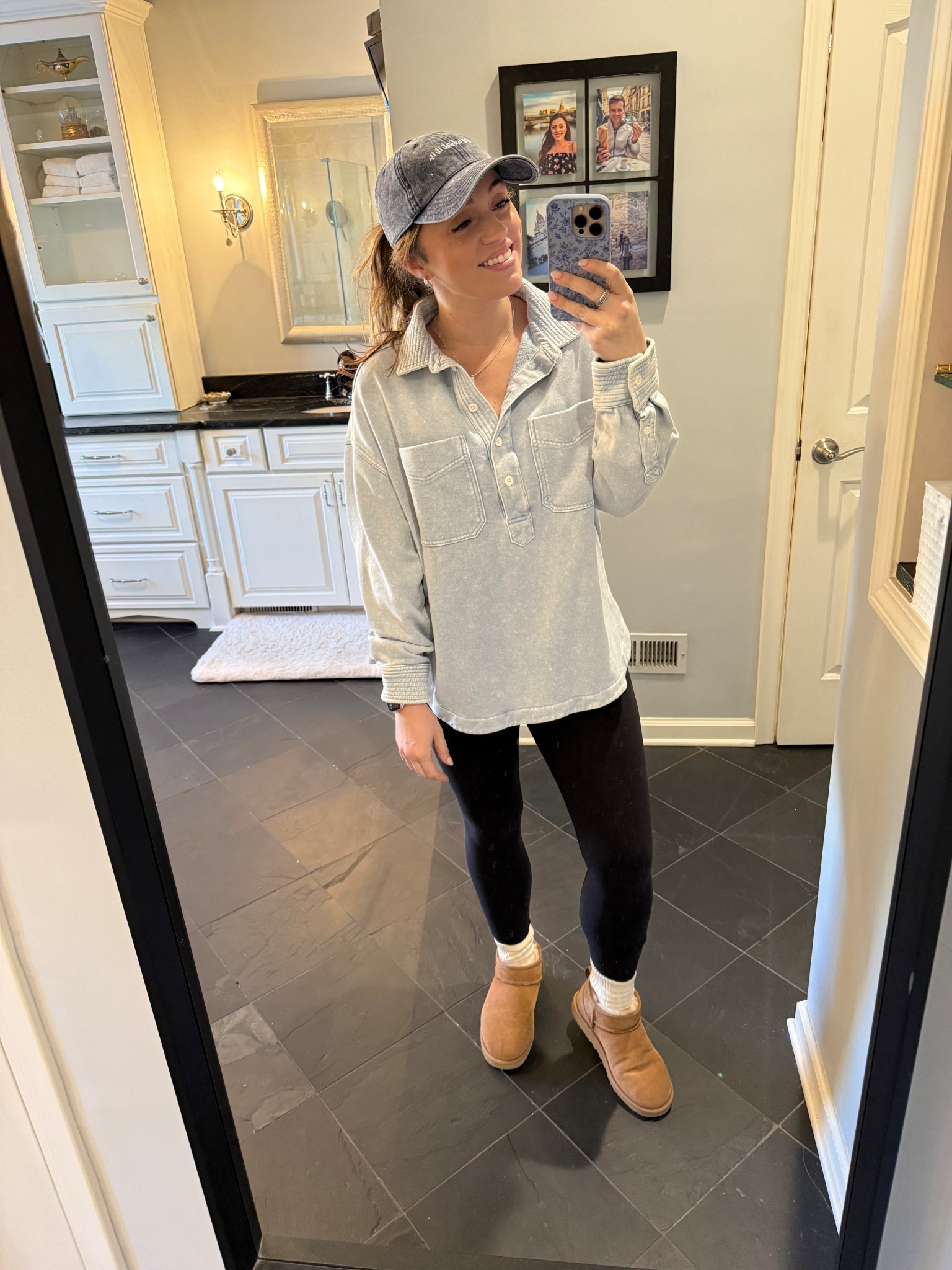 My comfiest weekend outfit! Love this AE legging friendly shirt - super soft and flexible, even though it looks like denim! The hat is old merch of mine 😊

#LTKFindsUnder50 #LTKStyleTip #LTKTravel