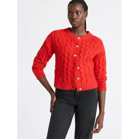 Free Assembly Women s and Women s Plus Cropped Cable Cardigan Sweater Midweight Sizes XS-4X | Walmart (US)