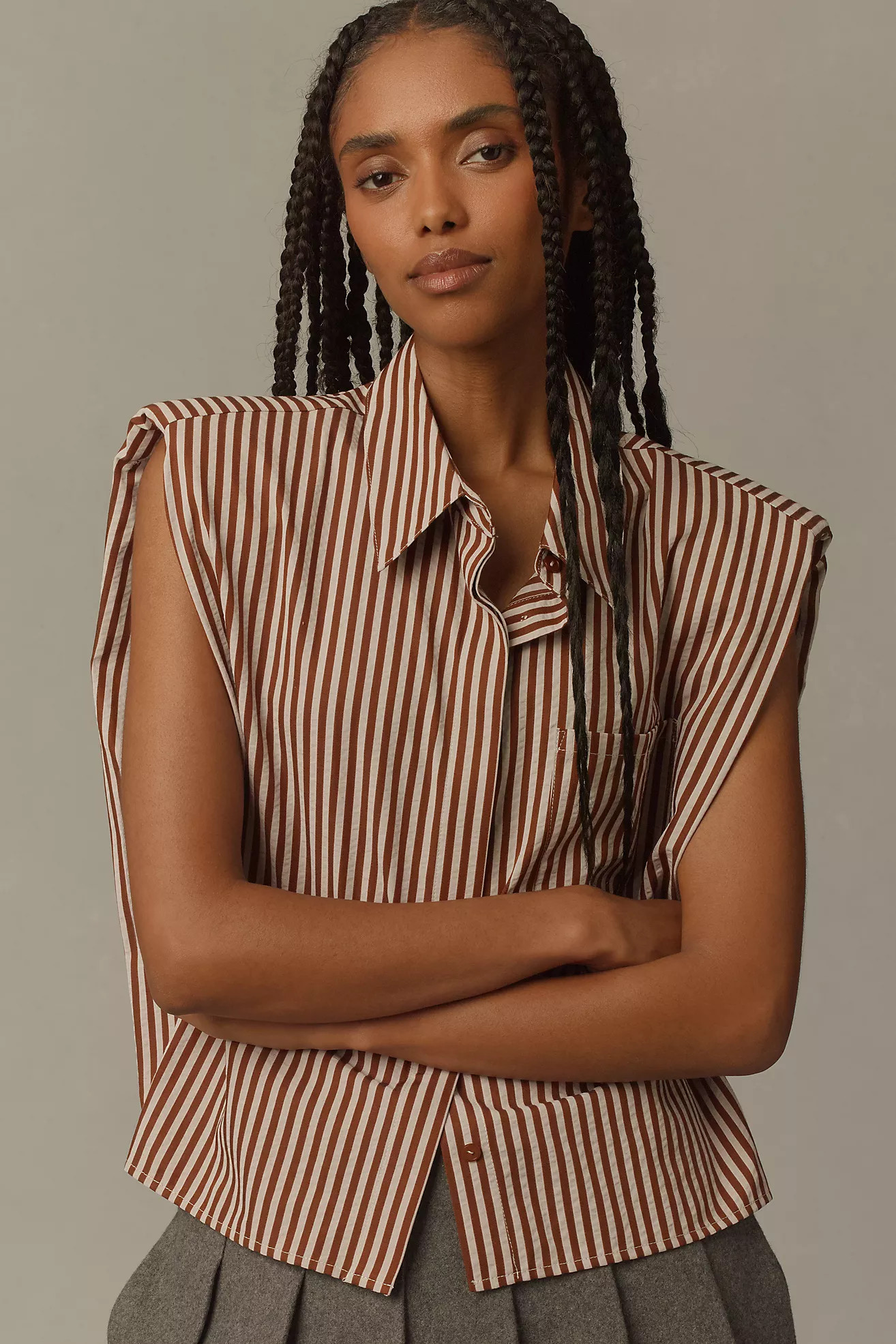 ASTR The Label Elswyth Padded-Shoulder Shirt | Anthropologie (US)