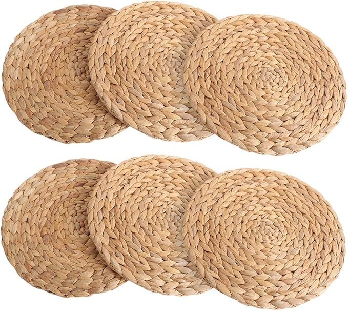 kilofly Natural Water Hyacinth Weave Placemat Round Braided Rattan Tablemats 11.8 inch x 6pc | Amazon (US)