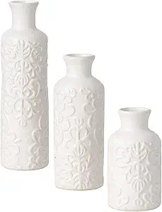 Sullivans Small White Embossed Ceramic Vase Set of 3, Matte Finish, Vases for Decor, Modern Home,... | Amazon (US)