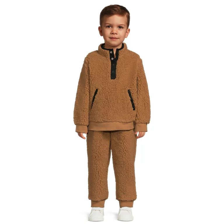 Wonder Nation Toddler Boy’s Faux Sherpa Henley Top and Joggers Set, 2-Piece, Sizes 12M-5T - Wal... | Walmart (US)