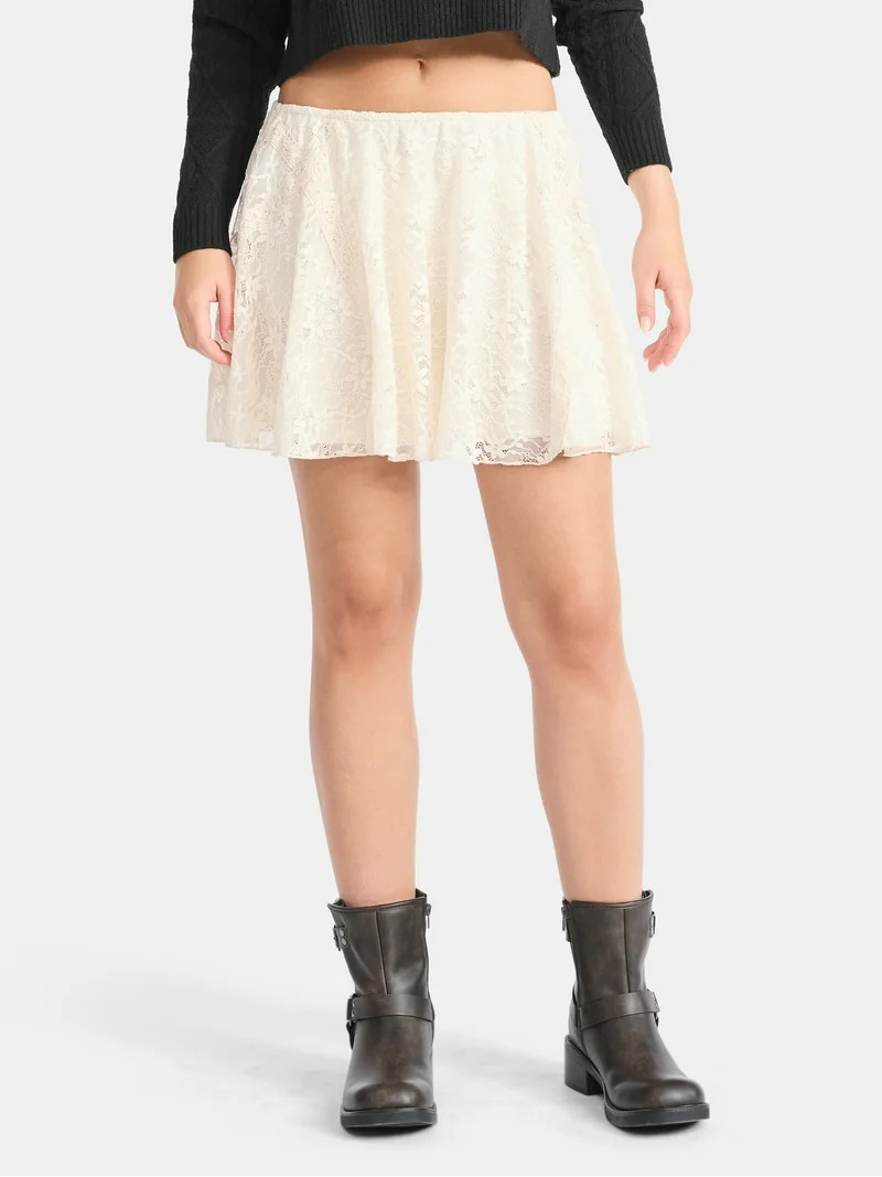 No Boundaries Lace Flouncy Mini Skirt, Women's | Walmart (US)
