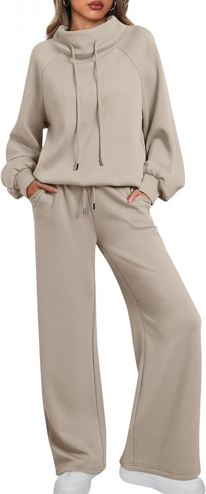 AUTOMET Lounge Sets for Women Sweatsuits 2 Piece Outfits 2023 Fall Drawstring Sweatshirt Wide Leg... | Amazon (US)