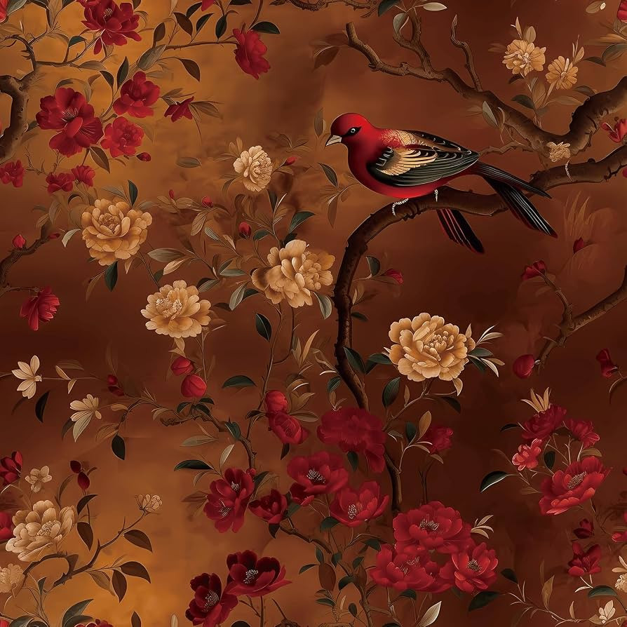 Livelynine Red Vintage Wallpaper Peel and Stick Chinoiserie Floral Wallpaper with Birds Burgundy ... | Amazon (US)
