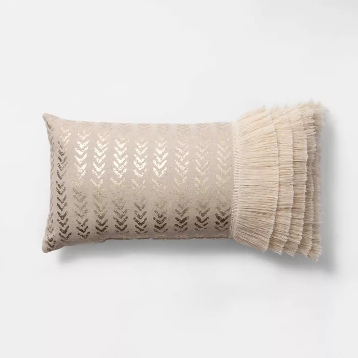 Metallic with Fringe Oversized Lumbar Throw Pillow Cream - Opalhouse™ | Target