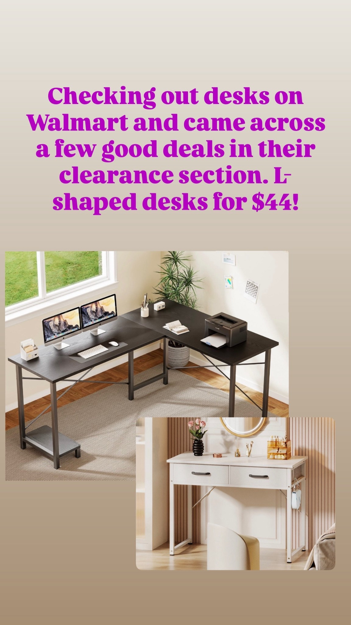 Walmart has a huge clearance sale going on! L-shaped desks for $44 and free shipping!

#LTKHome #LTKFindsUnder50