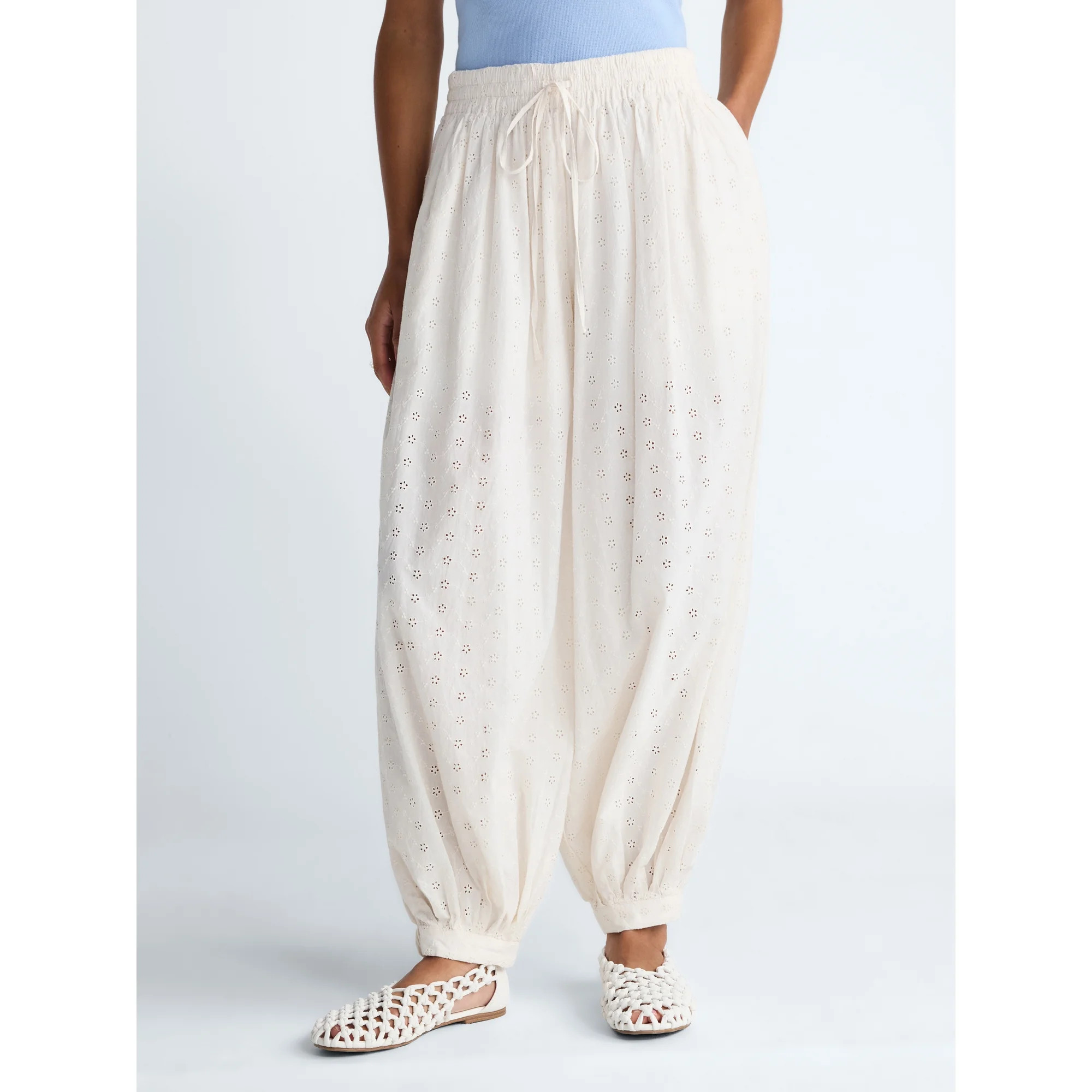 Scoop Women’s and Women's Plus Eyelet Harem Cotton Pants, Sizes XS-4X | Walmart (US)