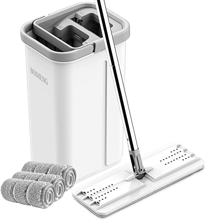 Amazon.com: BOSHENG Mop and Bucket with Wringer Set, Hands Free Flat Floor Mop and Bucket, 3 Wash... | Amazon (US)