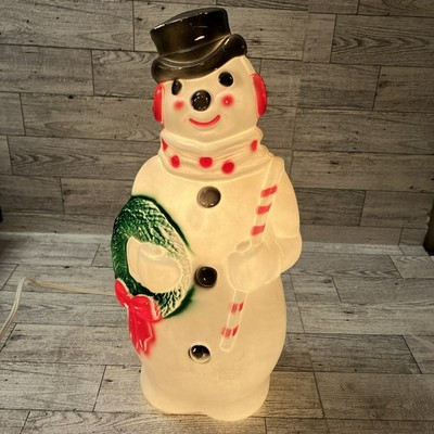 Vintage Empire Light Up Snowman Blow Mold 1968 13" with Candy Cane and Wreath | eBay US