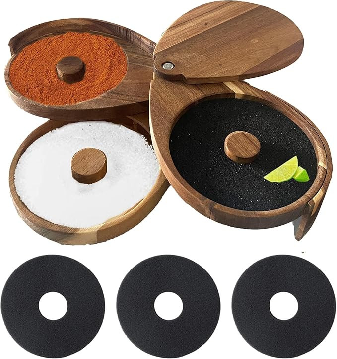 Margarita Salt Rimmer Set, 3 Tier Bar Glass Rimmer Brown Bamboo Sugar and Salt Rimmer Box with 3 ... | Amazon (US)