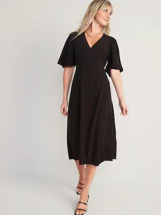 Waist-Defined Flutter-Sleeve Midi Wrap Dress for Women | Old Navy (US)