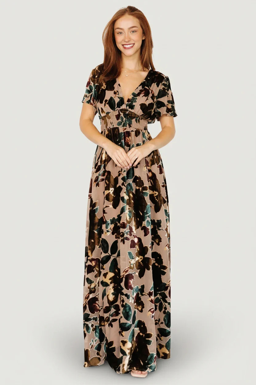 Valen Maxi Dress \u2014 Champagne Multi Velvet | Baltic Born | Baltic Born