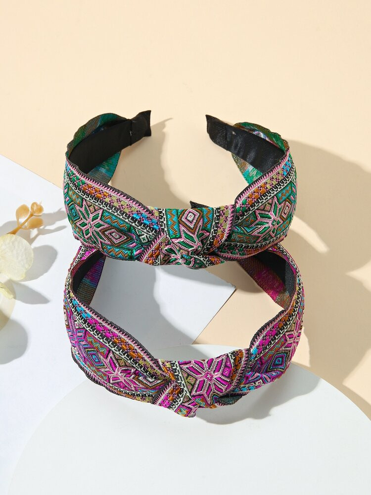 EMERY ROSE 2 stuks geometrische geborduurde knoop decor hoofdband | SHEIN