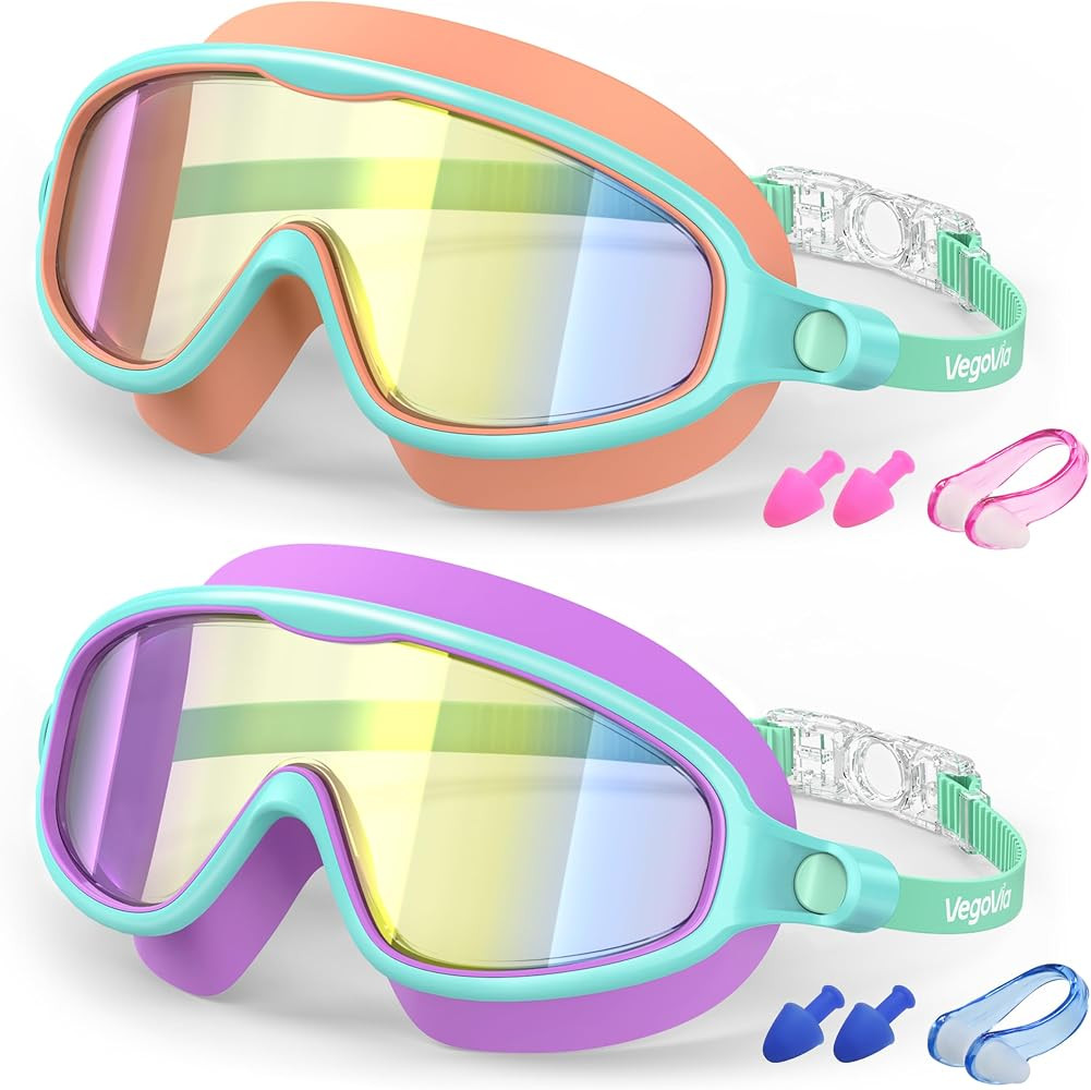 VegoVia Kids Swim Goggles 2 Pack, Anti-Fog UV Protection Wide View Swimming Goggles for kids 3-15... | Amazon (US)